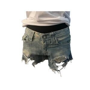 True Religion Blue Distressed Jean Shorts, Y2K, Retro, Summer, Women, size 27